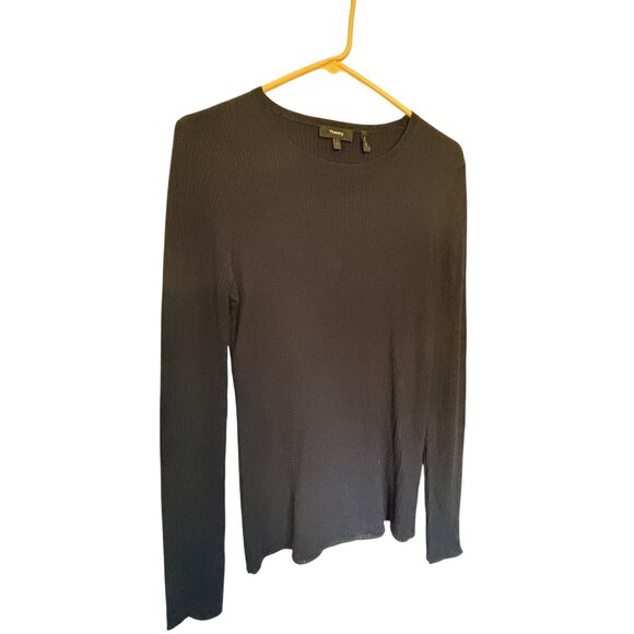 Theory Mizri Women's Black Ribbed Long Sleeve Sweater Size L 100% Merino Wool - Picture 3 of 10